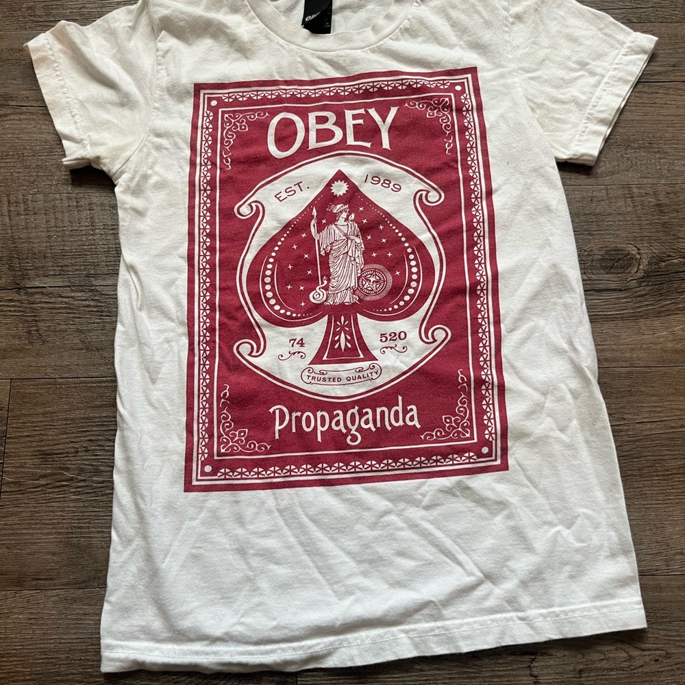 Obey White Tee with Red Propaganda Graphic